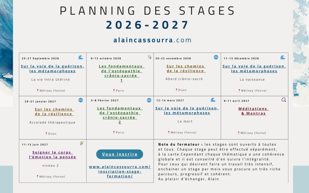 Travail sur soi et formations : planning 2026-2027